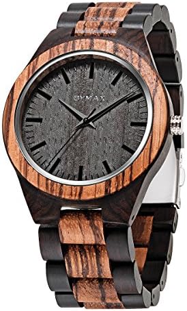 BYMAX Men Wood Watch Quartz, Fashion Handmade Wooden Wrist Watches Mens, Zebra Black