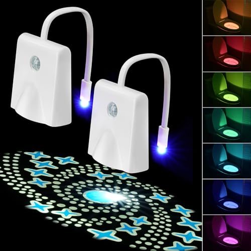 HOTUT 16 Color Motion Sensor Toilet Night Light, 2 Pack USB Rechargeable, Adjustable Motion Activated Toilet Bowl Seat Lamp