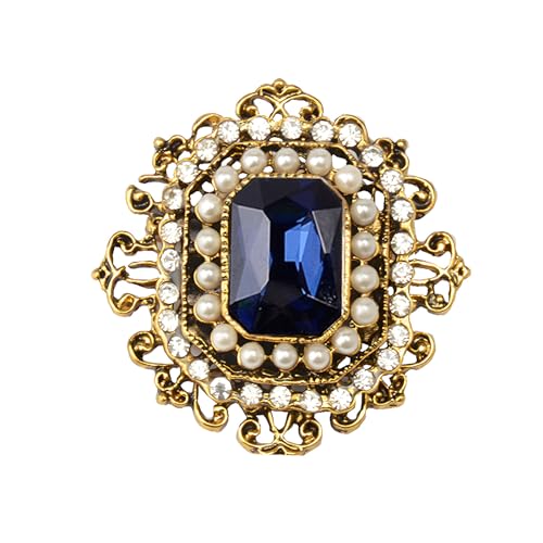Image of WCRAZYE Antique Rhinestone Brooch Pin for Women Girls Gold Tone Vintage Baroque Rectangle Crystal Shell Pearl Boho Victorian Style Brooches Lapel Pins Elegant Wedding Christmas Festival Ornament Jewelry Gift