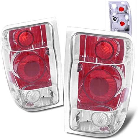 Chrome Euro Tail Lights Assembly Set for Ford Ranger - (Pair) Includes Driver Left and Passenger Right Side Replacement