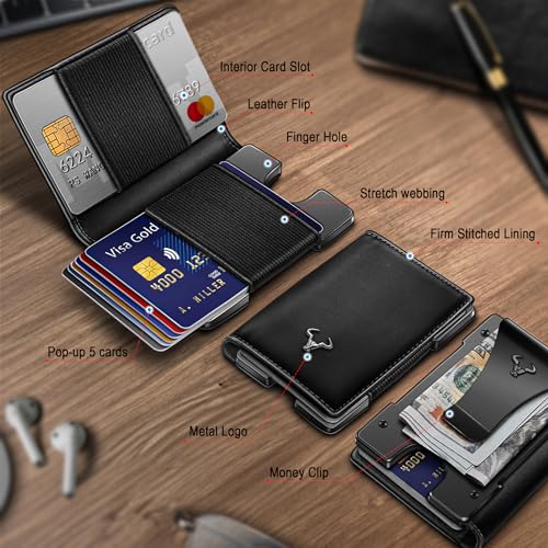Mens Money Clip,Slim Leather Wallet Card Case For Men Expandable for 11 Cards RFID Blocking2