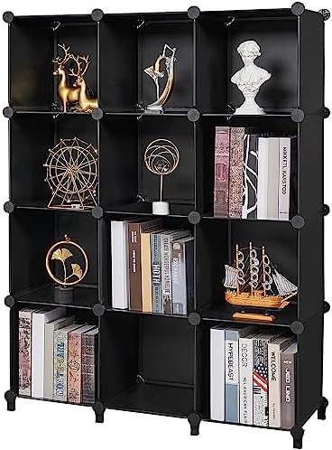 ANWBROAD Cube Storage Organizer 12-Cube DIY Closet Storage Cabinet Book Shelf Kids Organizers and Storage for Bedroom Closet Organizer Cubby Shelving Plastic Office Living Room Black ULCS012B