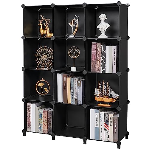 ANWBROAD Cube Storage Organizer 12-Cube DIY Closet Storage Cabinet Book Shelf Kids Organizers and Storage for Bedroom Closet Organizer Cubby Shelving Plastic Office Living Room Black ULCS012B