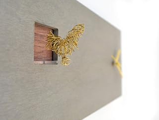 Cuckoo Clock Golden Bird, Concrete and Wood - Rectangle Wall Clock - Modern Wall Clock