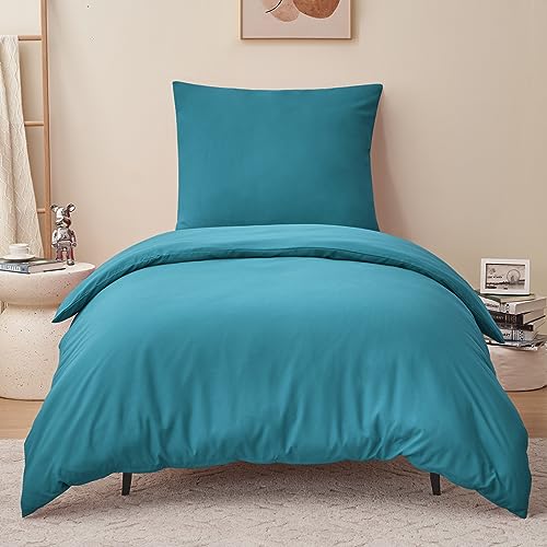 RUIKASI Housse de Couette 140x200 cm Bleu Canard avec Fermeture Éclair – Parure de Lit 1...