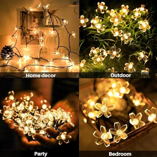 Image of Xenith 14 LED Silicone Blossom Flower Fairy String Decorative Lights for Diwali Christmas Tree Home Balcony Bedroom Window Wall Garden Navratri Ganpati Valentine Decoration (Warm White, 3.5 Meter)