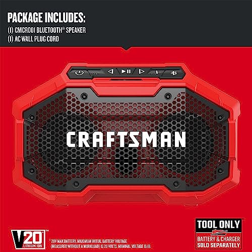 Craftsman V20 Wireless Portable Bluetooth RedSpeaker, Tool Only