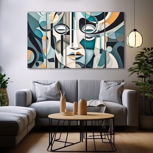 Image of The Castle Decor Modern Abstract Face Art Painting With Frame 5 Big Size (36x60) Multiple Frames Wall Art Painting for Living Room,bedroom,drawing Room,hotels-wooden Framed-digital Painting