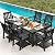YEFU HIPS Patio Table Set: 7 Piece Outdoor Table and Chairs Dining Furniture Set with Umbrella Hole - Black Modern Plastic Dining Sets 6 Person for Uutside Deck with Metal Aluminum Frame