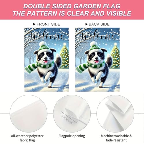 Image of BlissYard Garden Flag Border Collie Winter 12x18 Inch Polyester