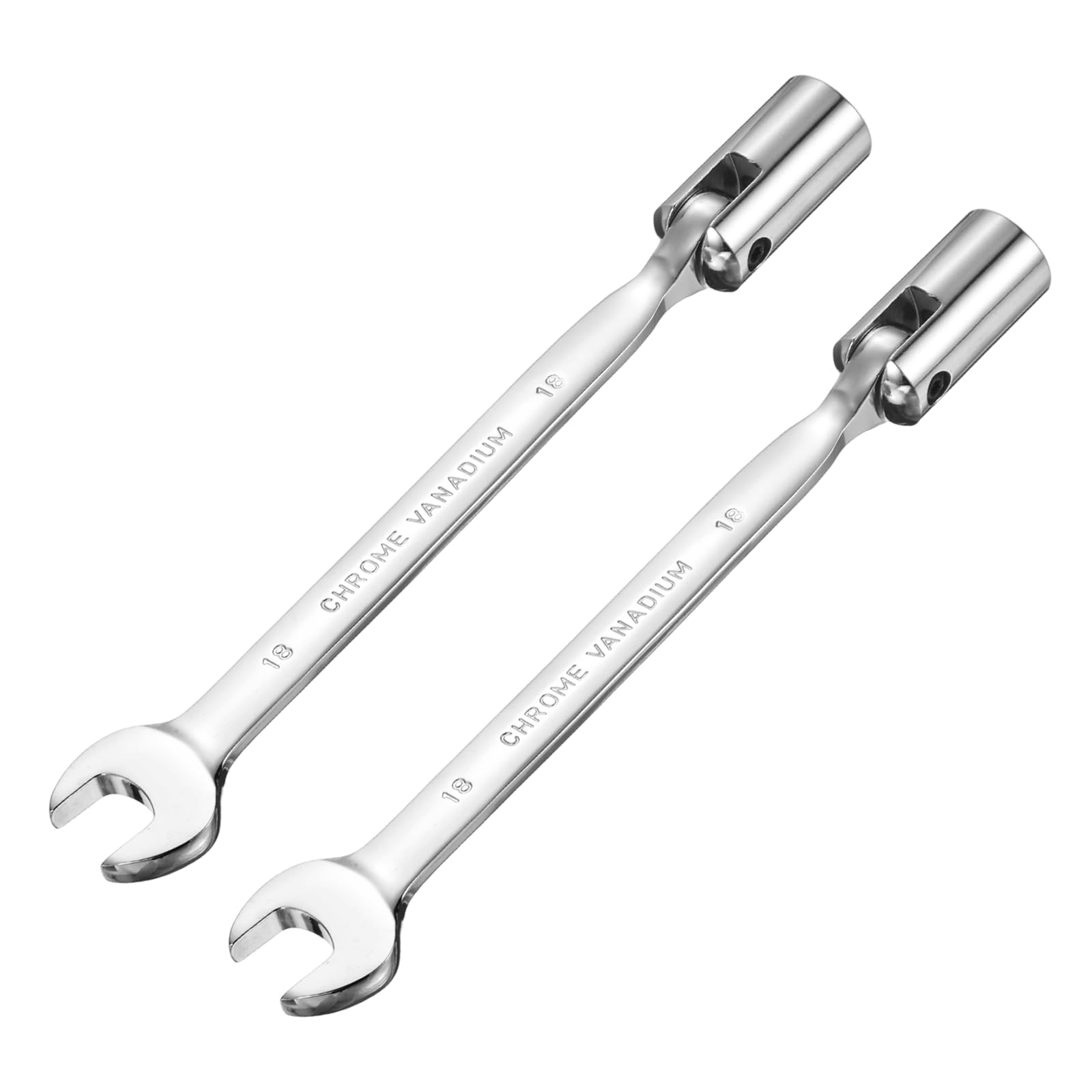 sourcing map 2 Pcs 18mm Swivel Head Socket Combination Spanner Wrench CR-V Steel Rotary Torx Socket Head Open End Wrenches Spanner Mirror Polishing for Auto Car Repairing