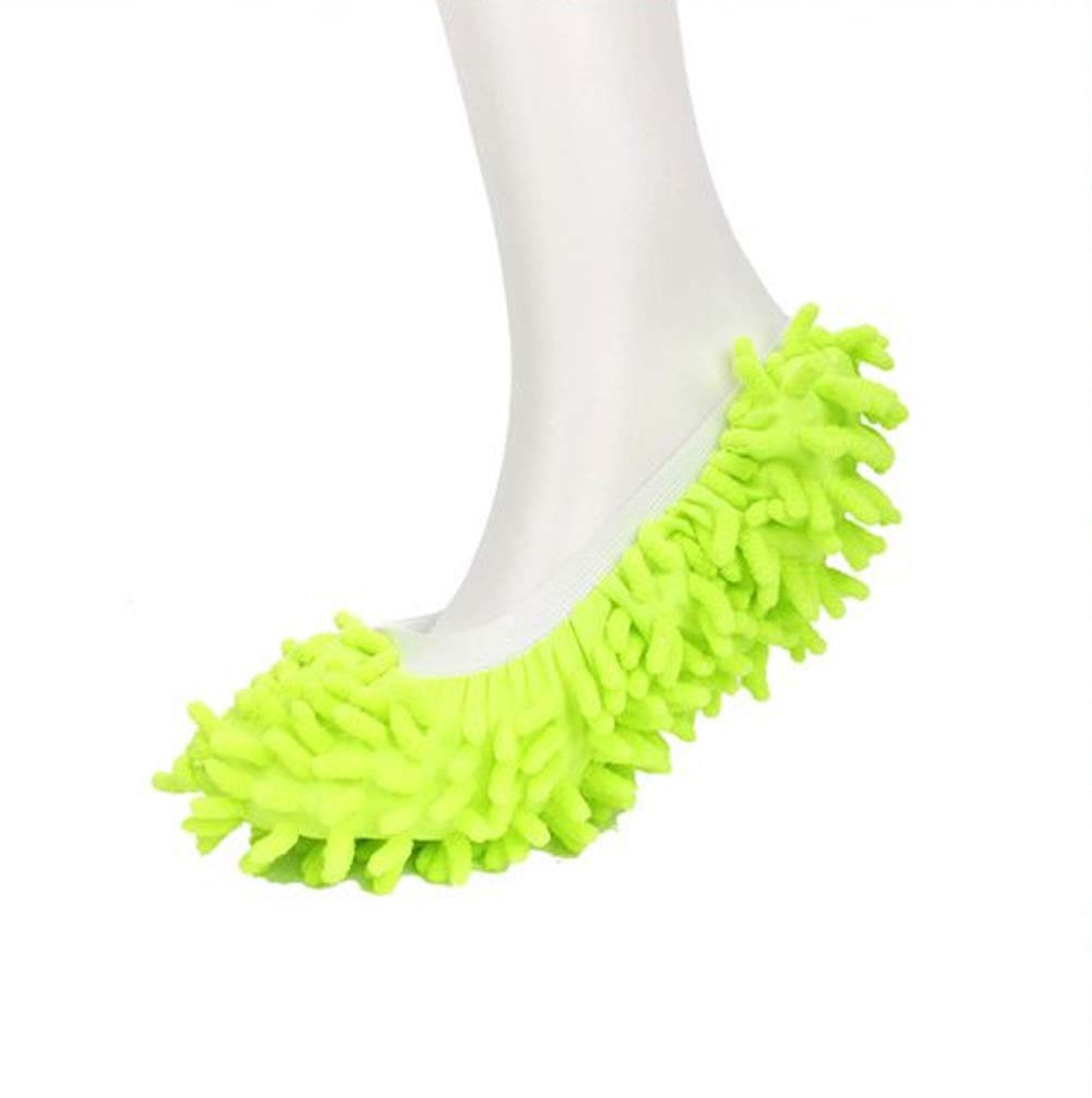 DusenlyDusenly Mop Slippers 1 Pair (2 pieces) - Soft Reusable Microfiber Foot Socks Floor Cleaning Tool Shoe Cover (green)