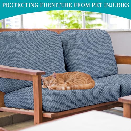 Image of 14Pcs Stretch Patio Cushion Covers,Outdoor Couch Covers Replacement,Outdoor Couch & Sofa Slipcovers,for Patio Furniture Cushion Covers,Washable Reusable Furniture Protector (West Lake Blue,Cover Only)