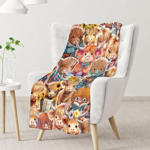Highland Cow Blanket Gifts - 40x50 Inches Cute Throw Blanket for Girls & Boys - Brown Soft Fuzzy Blankets for Bed, Couch & Living Room