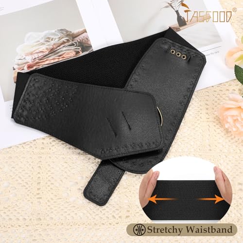 JASGOOD Women Vintage Wide Elastic Belt Studded Stretchy Waist Belt with Rivets Metal Buckle4