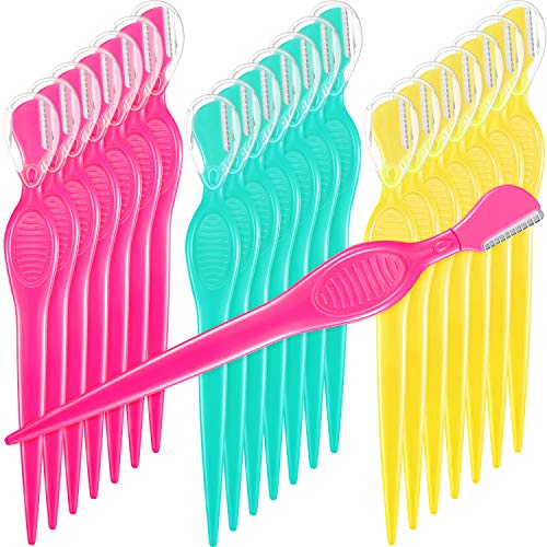 21 Pieces Eyebrow Razors Shaver Facial Razor Multipurpose Face Trimmers with Precision Cover for Women Makeup Face Care Tools (Green, Blue, Yellow)