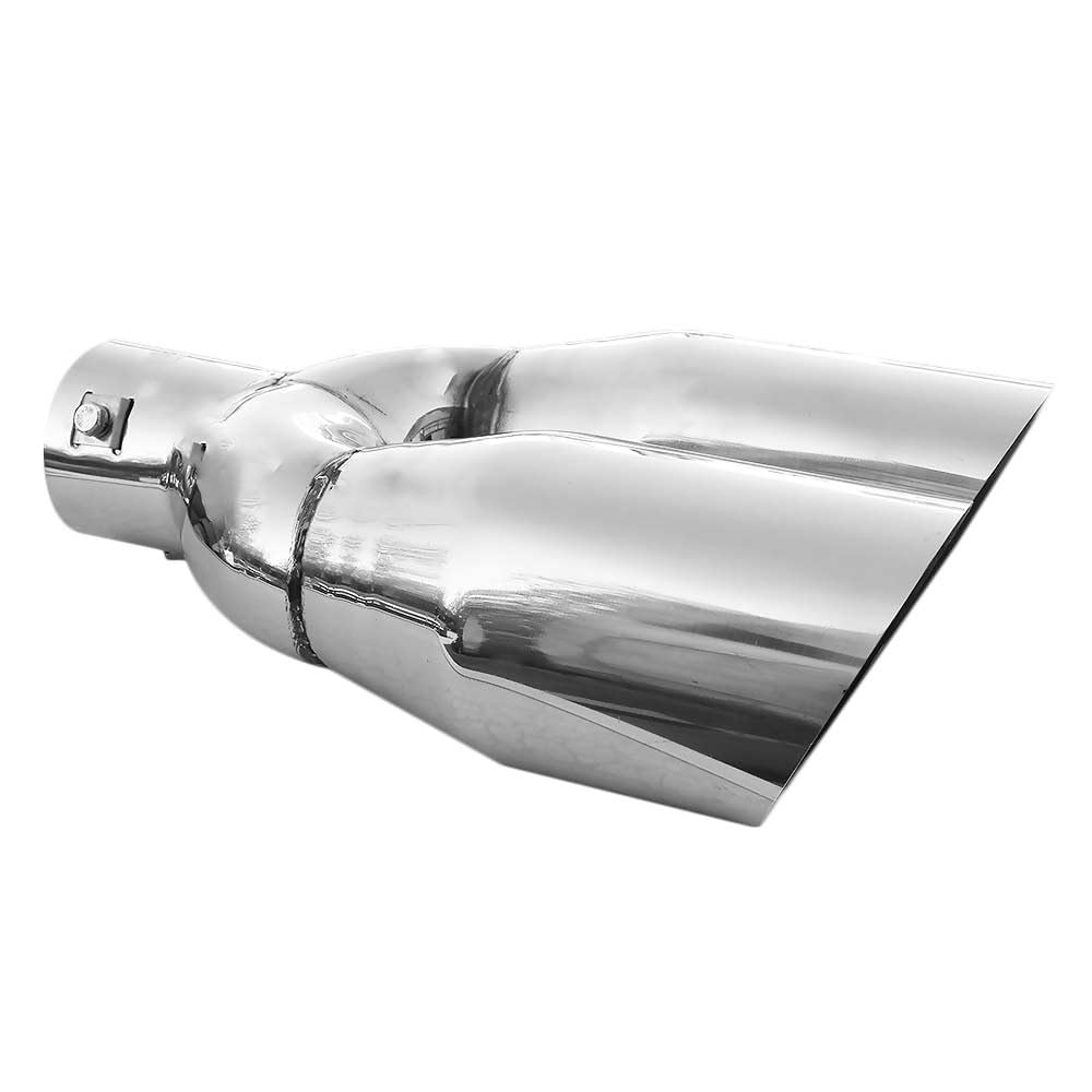 Embout d'échappement double tube double rond en acier inoxydable - Pot d'échappement sport - Embout d'échappement - Embout d'échappement universel - Chromé - Inoxydable