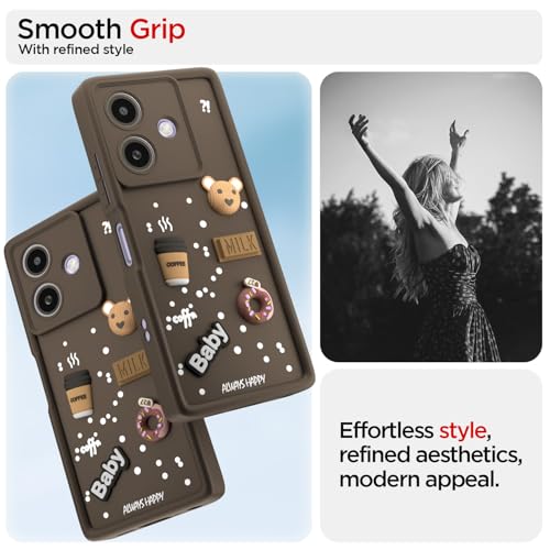 Image of Pikkme Bumper Case for Oppo A3x 5G / A3x 4G / A3 5G | Cute Fun Cartoon 3D Bear Silicone Full Body Protection Back Cover (Brown)