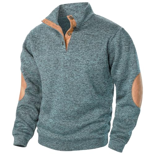 Thatrich Knit Polo Shirt Men Long Sleeve Pullover Sweatshirt Quarter Button Down Stand Collar Athletic Sweatshirt for Jogging