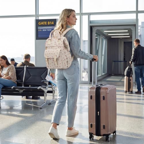 Image of Corduroy Laptop Backpack for Women 15.6 Inch Stylish College School Bookbag, Business Work & Travel Computer Backpacks (Cherry Beige)