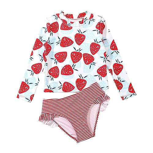 RNTOP Toddler Girls TwoPiece Swimsuit Long Sleeve Rash Guard Sets Bathing Suit with UPF 50+ Sun (Red, 5-6 Years)