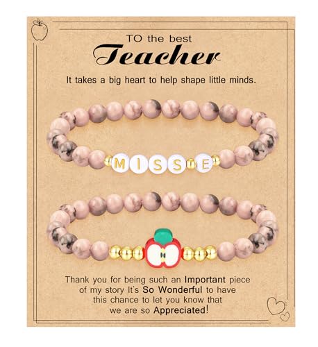 Teacher Appreciation Gifts for Women,Teacher Must Haves Initial Bracelet Mrs Miss End of Year Teacher Gifts Thank You for Helping Me Grow Music Math Science Teachers Bracelets Retirement 2 Set Jewelry