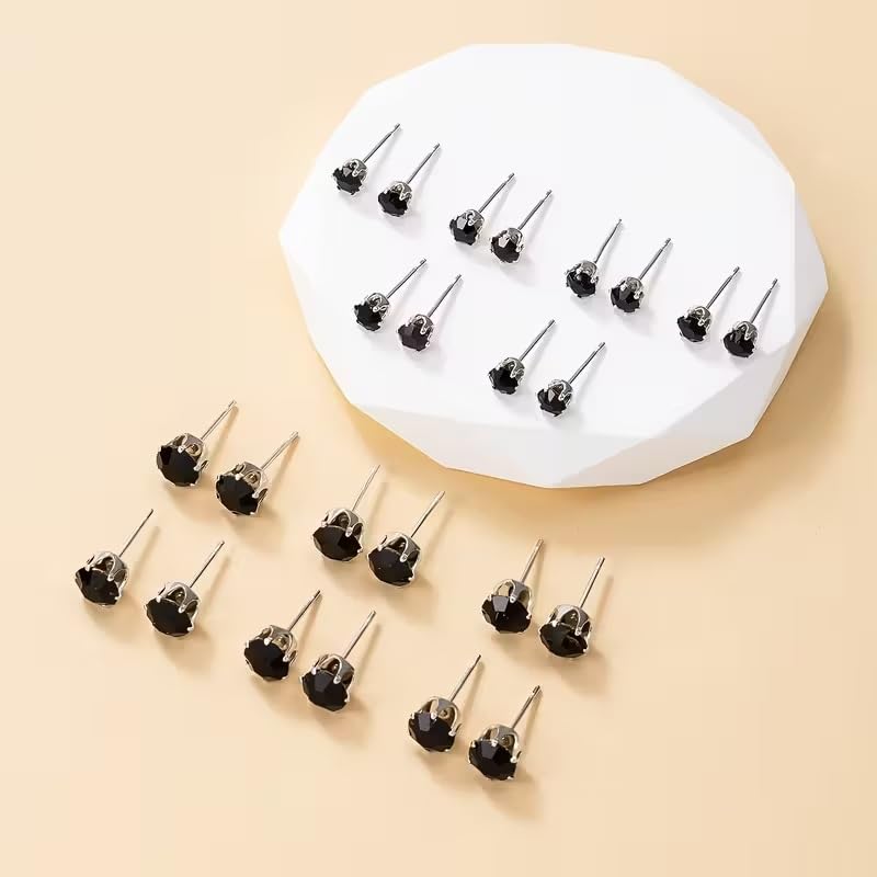 Image of 24Pairs Shiny Zircon Stud Earrings Set for Women Men Daily Use Black & White Color Crystal Ear Studs Small Rhinestone Ear-Rings Gemstone Earring Tops Office Wear