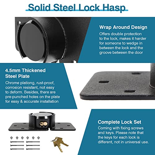 Image of IRONWALLS Black Hidden Shackle Padlock 2 Pack, 73mm /2-7 /8 inch Puck Lock Keyed Different with Hasp, 4pcs Keys & Fixing Screws, Heavy Duty Steel Padlocks for Doors, Trucks, Gates, Trailer