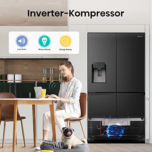 Hisense RQ760N4BFE Cross Door Kühl-Gefrierkombination /178,5 cm/Inverter Kompressor/Total NoFrost/Multi Air Flow/Wasserspender/Kühlteil 352 l/Gefrierteil 232 l/schwarz