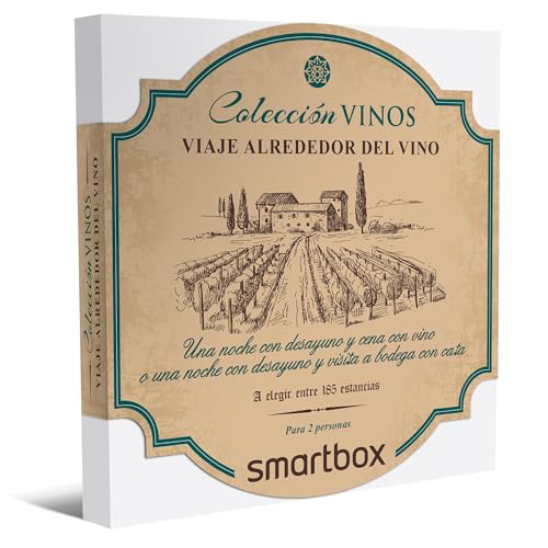 Smartbox Caja regalo Viaje alrededor del vino , Idea de regalo vino , 1 noche con desayuno y cena con vino o bodega y cata para 2