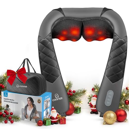 COMFIER Shiatsu Neck Shoulder Massager, Back Massager with Heat,Gifts for Mom Dad Deep Tissue 4D Kneading Massage Pillow with Portable Storage Bag, Home, Office and Car Use