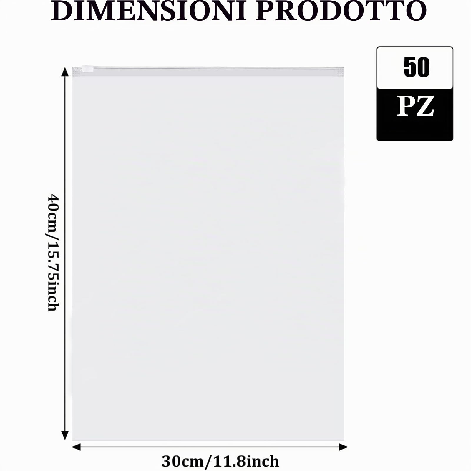 50 Pezzi 30x40cm Sacchetti Vestiti Viaggio con Zip - Sacchetti Viaggio Impermeabili，Multifunzione Organizer Sacchetti,Trasparenti Plastica Richiudibili per Indumenti,Biancheria Intima,Scarpe