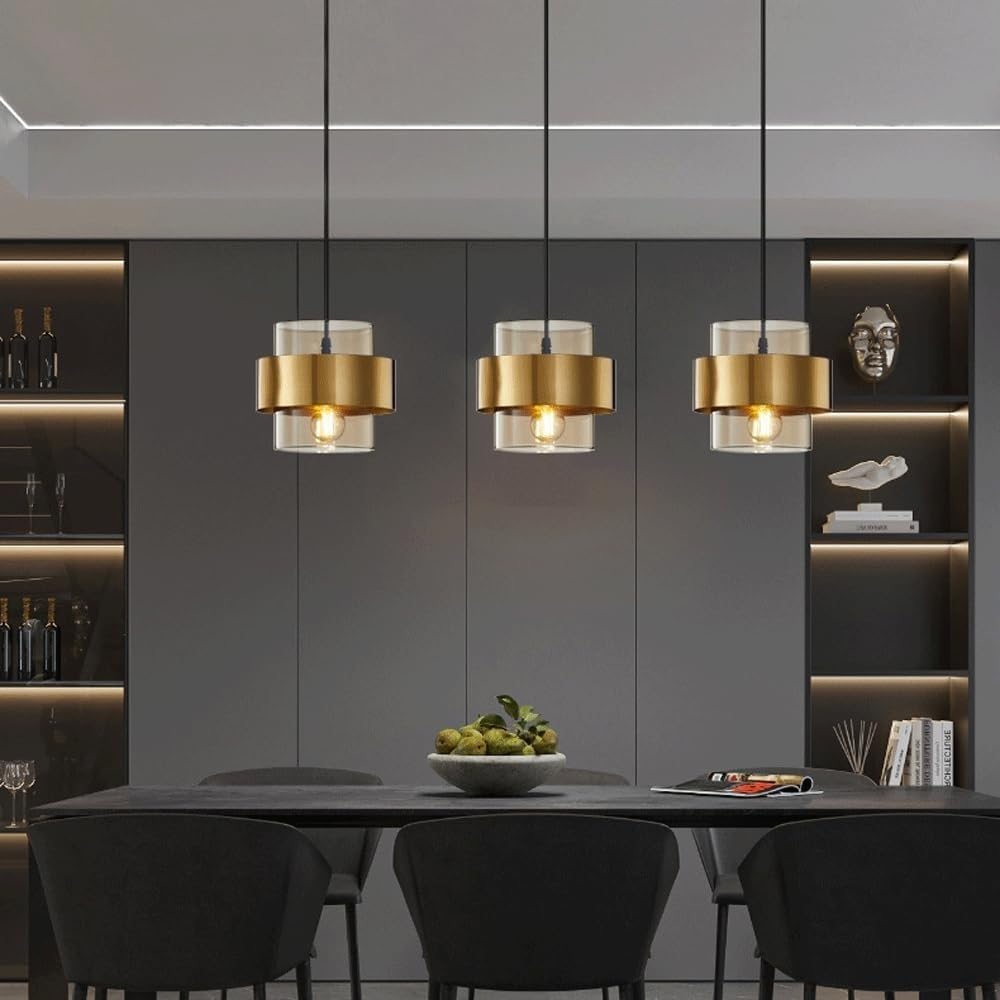 Personalidad Lámpara Colgante de Vidrio Pantalla Metal Decoración Barra Creativa con Ventosa empotrada Fuente Luz Café Iluminación/Gris(Natural)