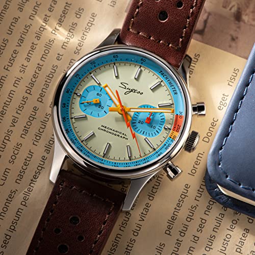 Image of Sugess Chrono Hertiage S387.01.Z Brown Racing Leather ST1901 Mechanical Chronograph Mens Wrist Pilot Watch Seagull 1963