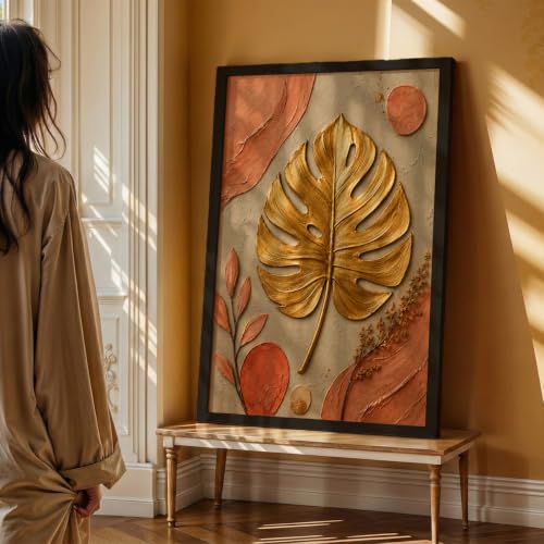 Image of NoWorries Floral Botanical Wall Painting with Frame | Premium Textured Flower & Leaf Artwork, Pastel Nature Wall Decor Framed for Living Room Bedroom Office and Home Decoration (Art-20,17x25inch)