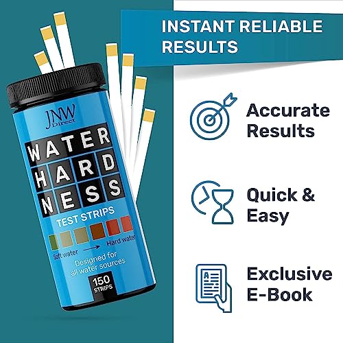 Water Hardness Test Kit - Quick and Accurate Water Hardness Test Strips - Hard Water Test Kit with eBook - Ultimate Test Kit for Water Hardness - 150 Water Softener Test Strips by JNW Direct