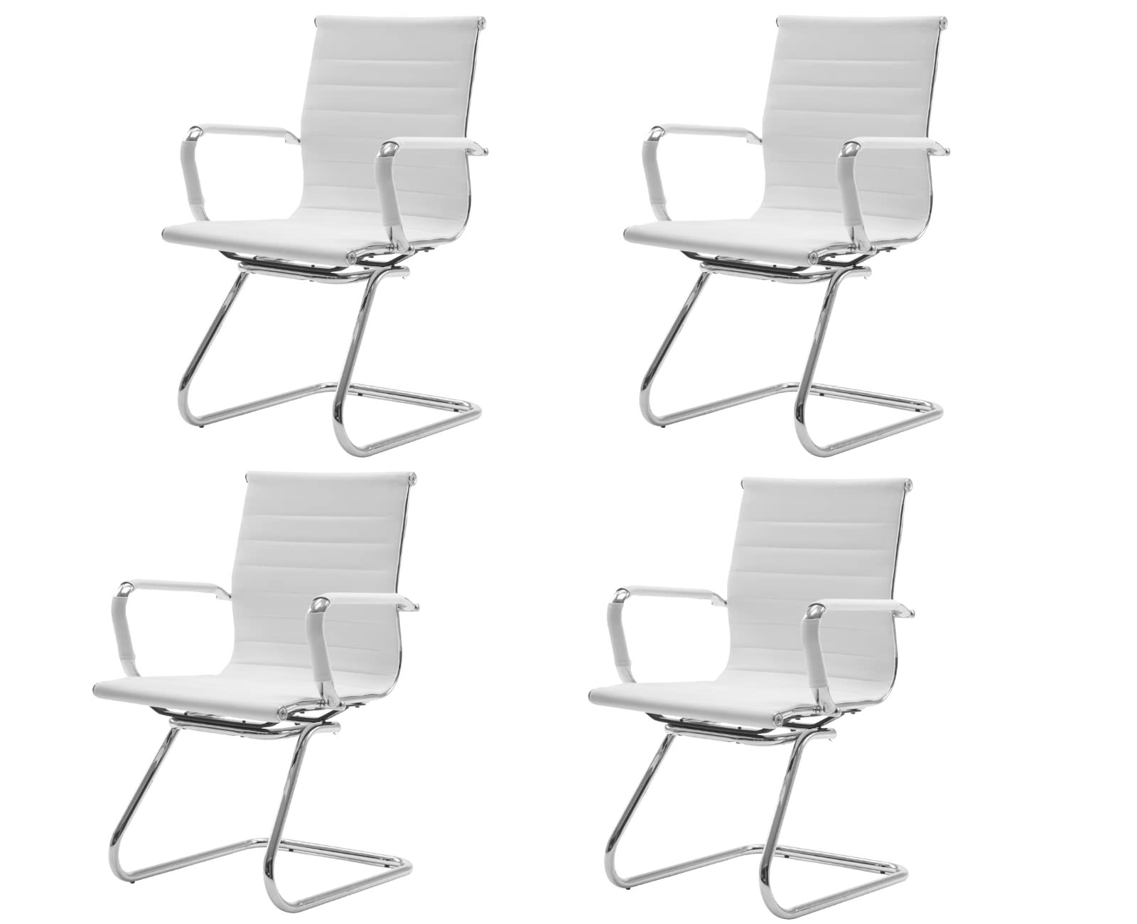 CIMOTA Waiting Room Chairs Leather Office Guest Chair Mid Back Reception Chairs with Sled Base for Meeting/Patient/Conference Room, White Set of 4