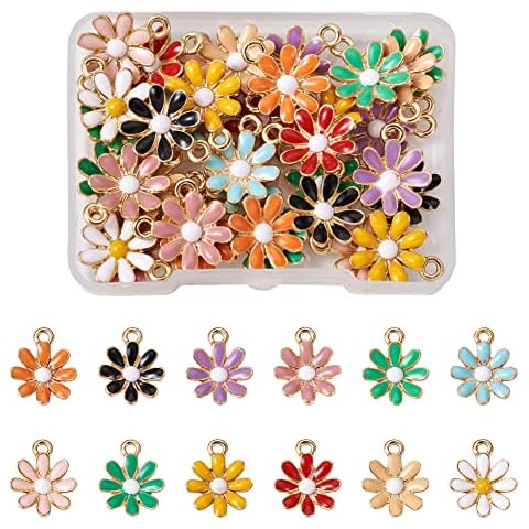 Craftdady 48pcs Enamel Flower Charms Light Gold Plated Alloy Floral Pendants Daisy 12 Colors for Necklaces Bracelets Earrings Jewelry Crafts Making Cover