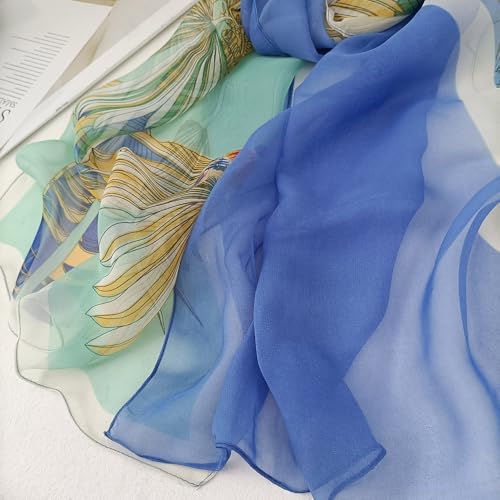 Silk Feeling Lightweight Scarves for Women Long Elegant Floral Pattern Head Wrap Shawls3