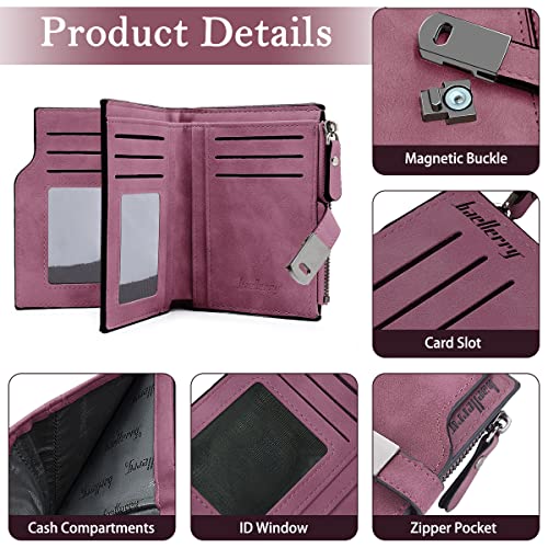 HNOOM Small Wallets for Women, Small Purse with Zipper Coin Pocket, Women's Wallet PU Leather Soft Ladies Purse Bifold Compact Womens Wallet with 16 Card Slots and Multiple Compartment (Purple-S) - Image 4