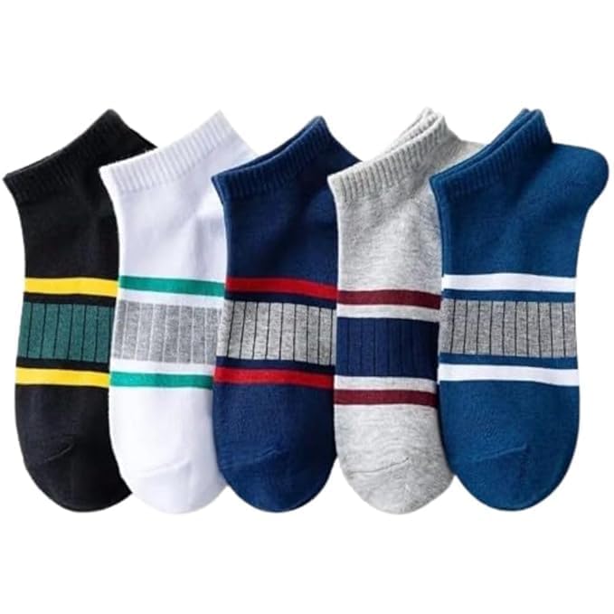 Men’s Cotton Ankle Socks 5 Pair Pack | Breathable Low Cut Socks for Sports, Casual & Daily Comfort with Stripe Design (Multicolor)-image-25