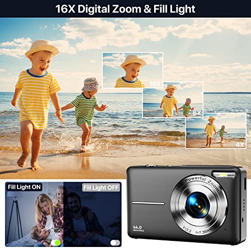 Iweukjlo Digital Camera, Kids Camera with 32Gb Card Fhd 1080P 44Mp Vlogging Camera with LCD Screen 16X Zoom Compact Portable Mini Rechargeable Camera Gifts for Students Teens... - Image 2