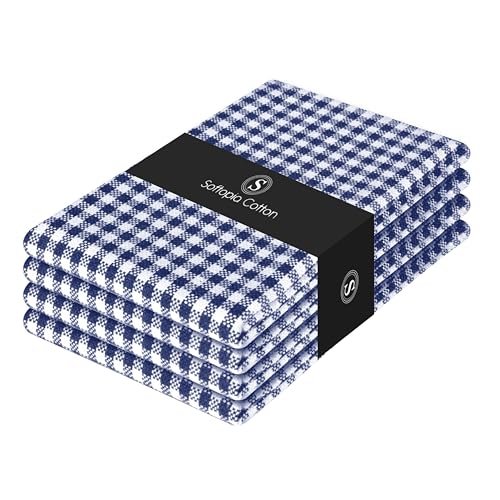 Image of 4 Pack Gingham Check Kitchen Dish Towels 16x26 Inches, Absorbent & Durable, Washable, Hand Tea Towels with Hanging Loop - Ideal for Restaurants & Home Kitchens, Blue White
