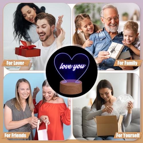 Image of Baquler 4 Set 3D LED Night Light Lamp Base Gift DIY 3D Clear Acrylic Blank Engrave Sheets with Remote Control USB Cable 16 Color 4 Mode for Room Cafe Bar Birthday Decoration(Heart)