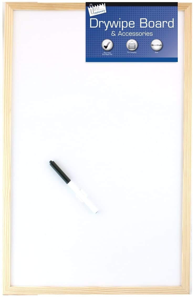 800mm x 600mm Dry Wipe Board White Board with Pine Frame Vertically and Horizontally Wall Mountable White Board for Office Presentation Memo Decor with Marker & Hanging Hooks (Set of 1, 800mm x 600mm)
