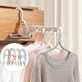 Portable Foldable Clothes Hanger, Plastic Travel Foldable Coat Hangers Clothes Drying Rack with 5 Holes Folding Hangers with Clips for Travel (2 Racks+4 Hangers)