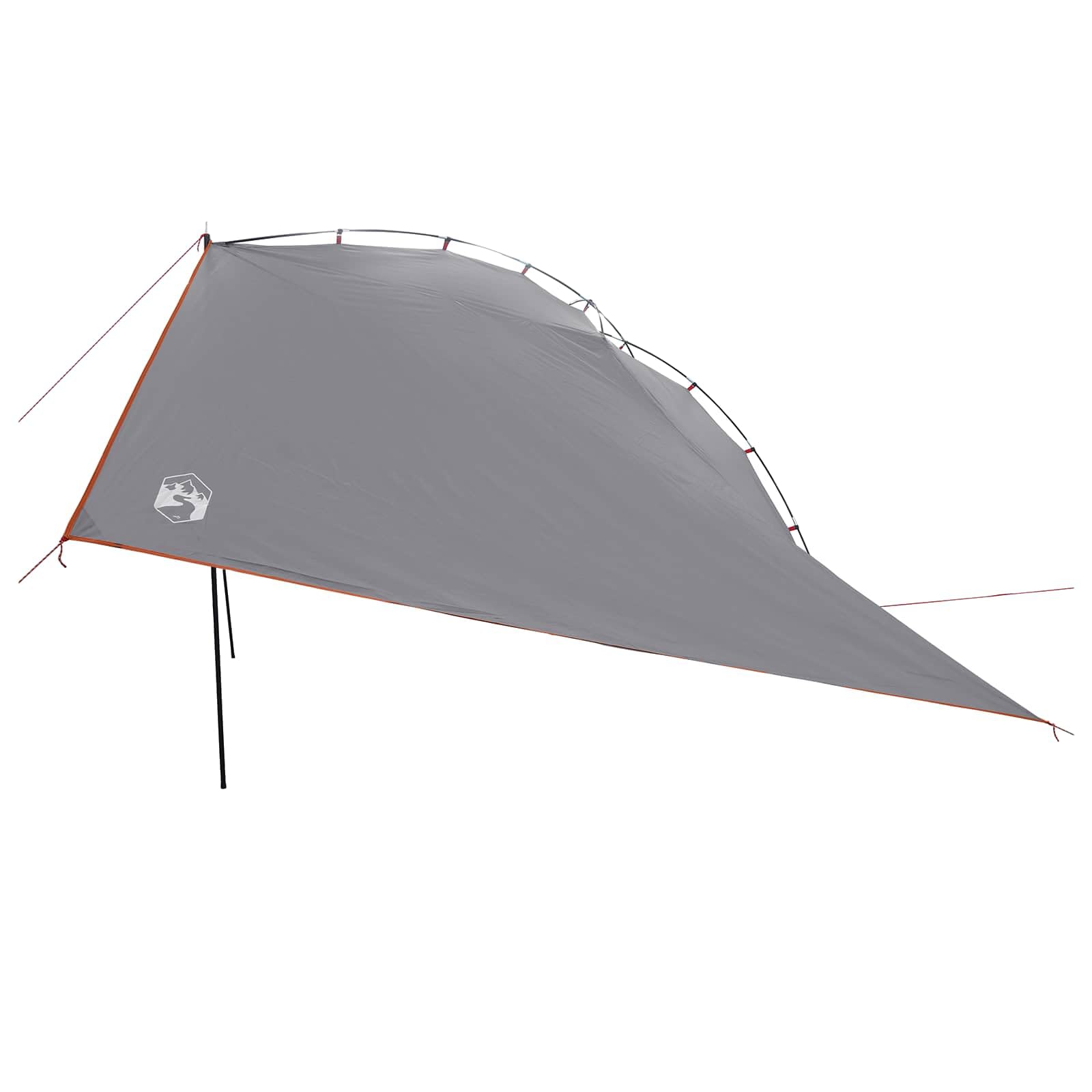 Tente de voiture gris orange 350 x 250 cm polyester acier avec toit en toile fermeture éclair pliable pour housse de voiture extérieur camping protection contre la pluie