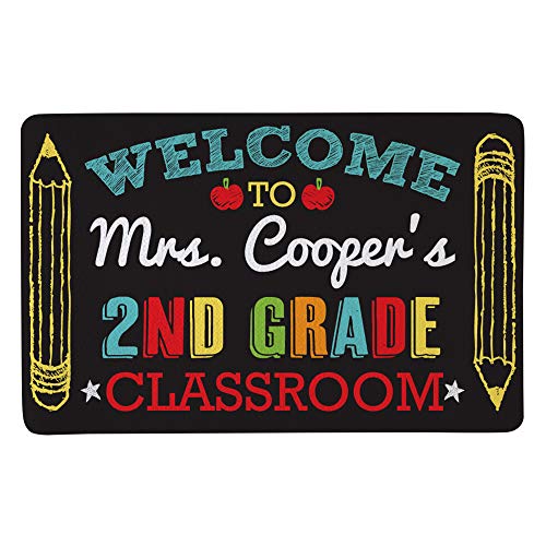 Let's Make Memories Welcome to My Class Doormat - Personalized for Teacher - Back to School - Inside/Outside, with Optional Rubber Holder - 17x27