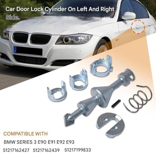 Image of Car Front Left Right Door Lock Barrel Repair Kit, Barrel Door Lock Cylinder Repair Kit Compatible with BMW 3 Series E90 Saloon E91 Estate 2004-2012 E92 Coupe 2006-2013 E93 Convertible