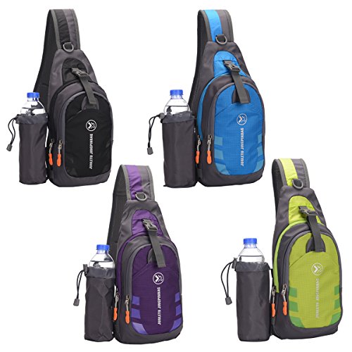 Mochila de uma alça à prova d'água, bolsa tiracolo com suporte removível para garrafa de água (rosa